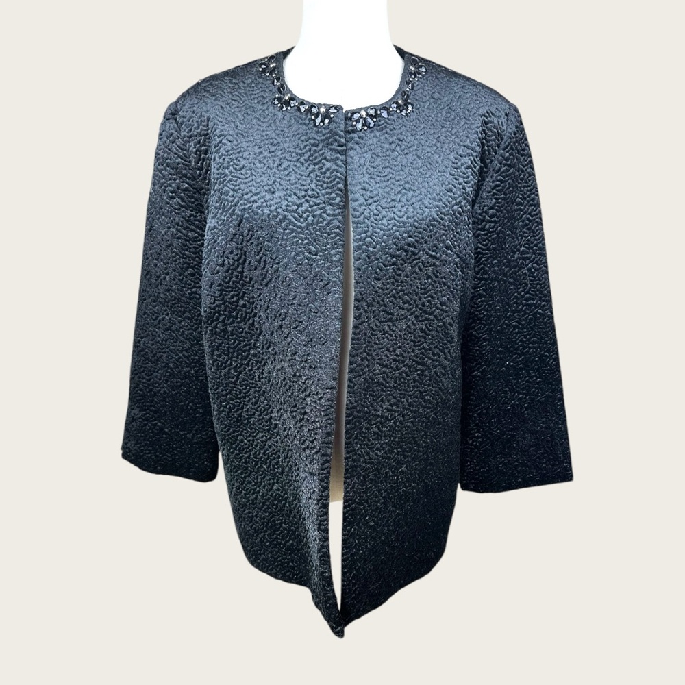 Alfred Dunner‎ size 14 Black crushed velvet embroidered  black jewel trim jacket
